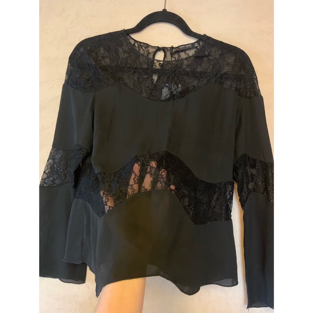 🕸✨ Zara Lace Long Sleeve Black Blouse ✨🕸